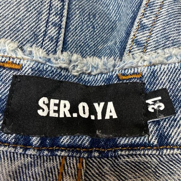 Ser.O.Ya Womens Blue High Waisted Distressed Wide Leg Baggy Denim Jeans Pants 31 - Picture 4 of 5